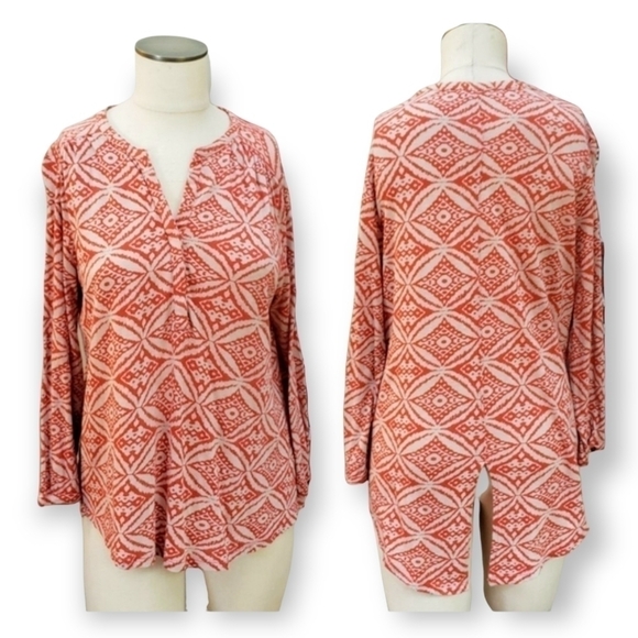 Lucky Brand | S reddish orange and white top tuxedo hem - Picture 10 of 10